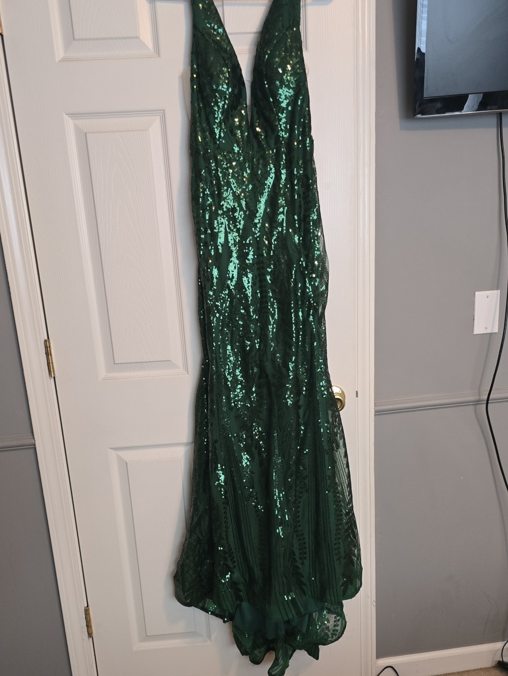 Emerald Green Sequin V-Neck Gown
